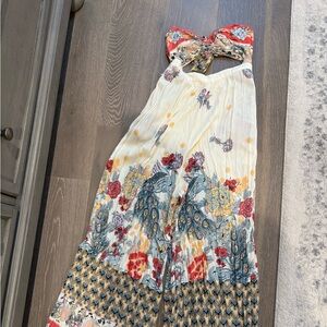 Free People Cream and Red Artistic Jumpsuit